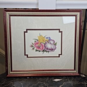 Vintage Framed Floral Botanical Print Iris Flowers Wall Art